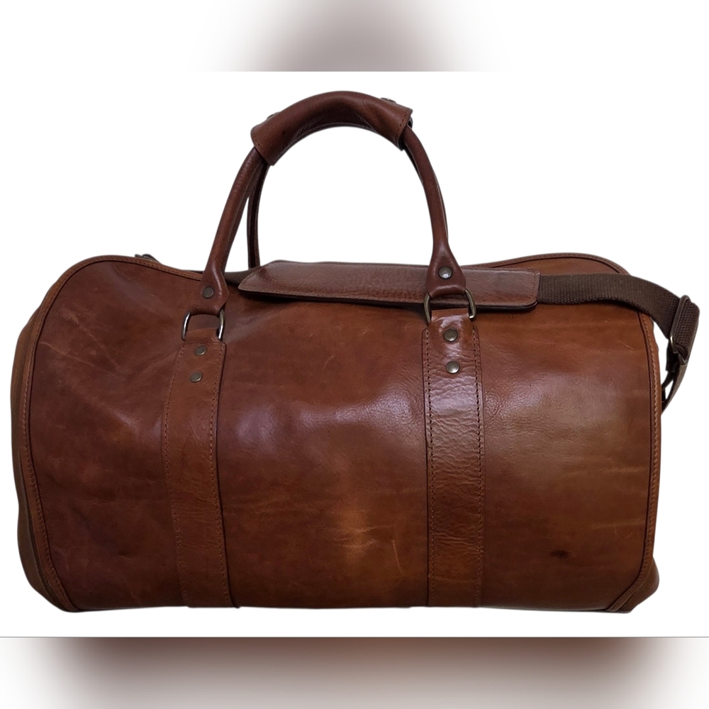 ​Artisan Leather Side-Loading Weekender Duffel Made in USA Full Grain Clamshell